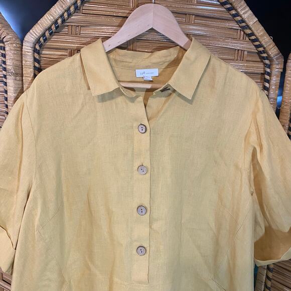 J. Jill Love Linen Yellow Collared Button Front Shirt Dress 2X Women’s plus size - Picture 4 of 8